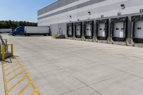 Aerial view of commercial warehouse loading dock