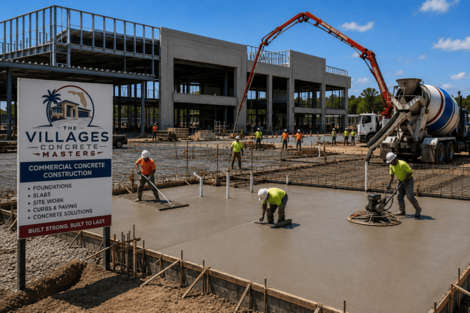 Concrete contractor company sign at construction site