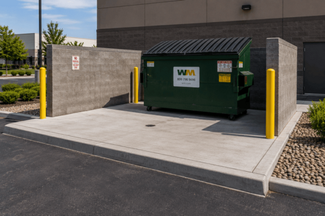 Dumpster enclosure with concrete pad