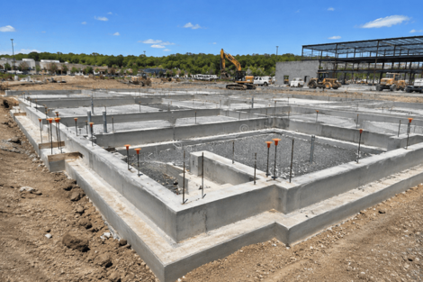 Aerial view of commercial concrete foundation construction