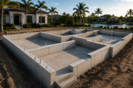 Aerial view of commercial concrete foundation walls