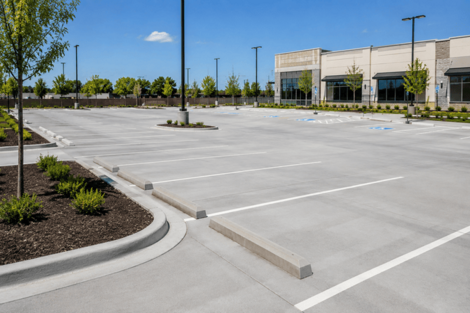 Empty commercial concrete parking lot with painted lines